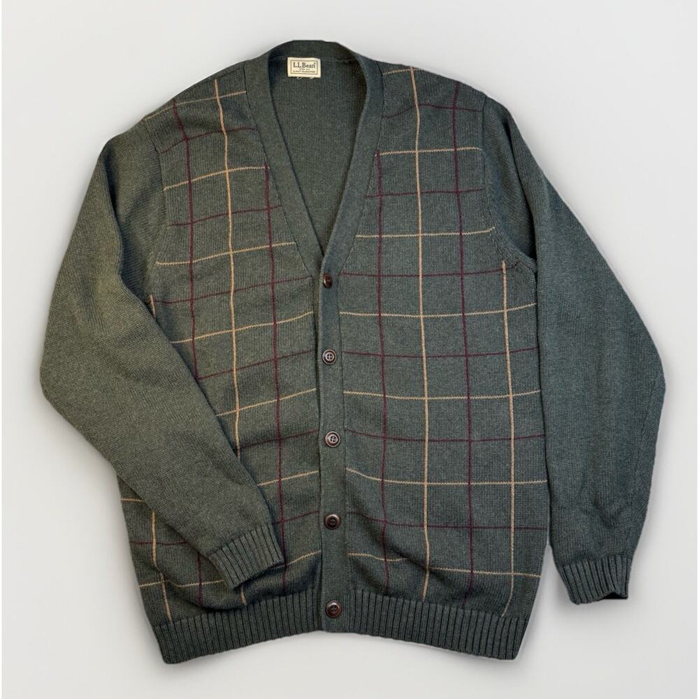 Vintage 90’s L.L. Bean Cardigan/ Button Up Sweater Grandpa Core Plaid Design